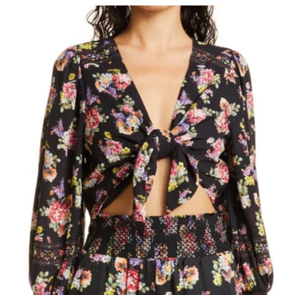 NEW Alice & Olivia  Magnolia Floral Black Blouse
